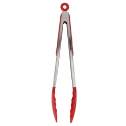 Kökstång Silikon Rostfritt stål Värmebeständig Anti-halk Matserveringstång för bakning Matlagning Röd 35cm / 13,8in