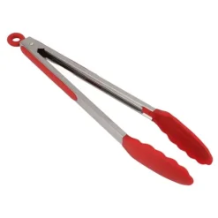 Kökstång Silikon Rostfritt stål Värmebeständig Anti-halk Matserveringstång för bakning Matlagning Röd 35cm / 13,8in