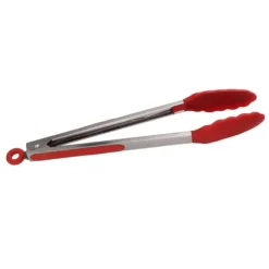 Kökstång Silikon Rostfritt stål Värmebeständig Anti-halk Matserveringstång för bakning Matlagning Röd 35cm / 13,8in