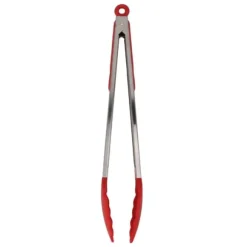 Kökstång Silikon Rostfritt stål Värmebeständig Antihalk Matserveringstång för bakning Matlagning Röd 40cm / 15,7in