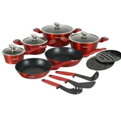 Köksutensilier 15 delar med marmorbeläggning Röd Herzberg HGMETRD15-RED