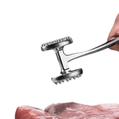 Köksverktyg Slagköttshammare med Handtag i Gummi, Kompatibelt med Zinklegering och PP, Dubbel Sidig för Mörning av Kött och Nötter, Silver, 23x6.5x4.7cm Square | CDON