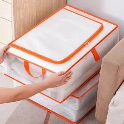 Klädförvaringsväska Stor kapacitet Transparent vattentät dragkedja Rektangelförvaringsbehållare för filtar Täcken XL 60x50x30cm