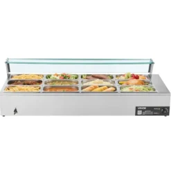 Kommersiell buffévärmare och matvärmare - Elektrisk bain-marie bänkmodell - Rostfritt stål - 1700 W - 12 pannor - Soppslev och perforerad slev
