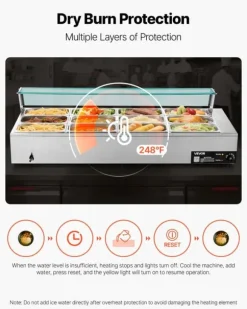 Kommersiell buffévärmare och matvärmare - Elektrisk bain-marie bänkmodell - Rostfritt stål - 1700 W - 12 pannor - Soppslev och perforerad slev