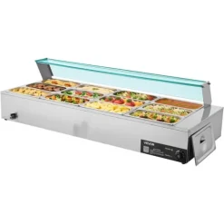 Kommersiell buffévärmare och matvärmare - Elektrisk bain-marie bänkmodell - Rostfritt stål - 1700 W - 12 pannor - Soppslev och perforerad slev