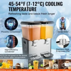 Kommersiell dryckedispenser 18L, 2 tankar, kall juice, effektiv servering, hållbar design, perfekt för caféer