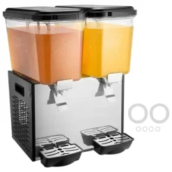 Kommersiell dryckedispenser 18L, 2 tankar, kall juice, effektiv servering, hållbar design, perfekt för caféer