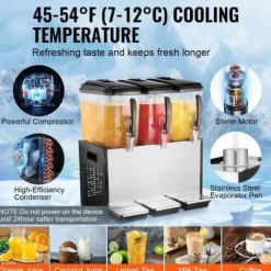 Kommersiell dryckedispenser 12L x 3 tankar, hög kapacitet, kall juice, perfekt för caféer och restauranger