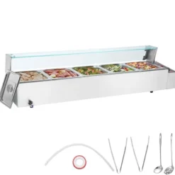 Kommersiell elektrisk bänkvarmare 5*8 Qt med glasskydd, effektiv matlagning, håll varmt, idealisk för restauranger och evenemang