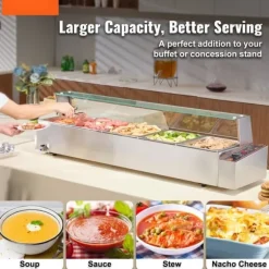 Kommersiell elektrisk bänkvarmare 5*8 Qt med glasskydd, effektiv matlagning, håll varmt, idealisk för restauranger och evenemang
