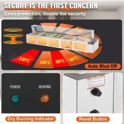 Kommersiell elektrisk bänkvarmare 5*8 Qt med glasskydd, effektiv matlagning, håll varmt, idealisk för restauranger och evenemang