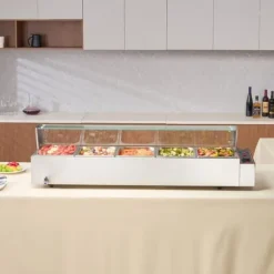 Kommersiell elektrisk bänkvarmare 5*8 Qt med glasskydd, effektiv matlagning, håll varmt, idealisk för restauranger och evenemang