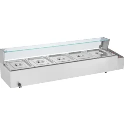 Kommersiell elektrisk bänkvarmare 5*8 Qt med glasskydd, effektiv matlagning, håll varmt, idealisk för restauranger och evenemang