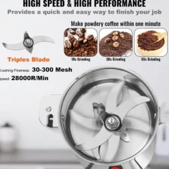 Kommersiell elektrisk kryddkvarn 300g, höghastighetskvarn för spannmål, effektiv och snabb, finmalet resultat, idealisk för matlagning