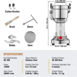 Kommersiell elektrisk kryddkvarn 300g, höghastighetskvarn för spannmål, effektiv och snabb, finmalet resultat, idealisk för matlagning