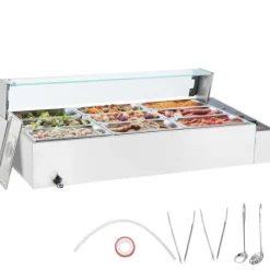 Kommersiell elektrisk matvärmare, bänkskiva, buffé 9*5Qt, glasdisk, effektiv för restauranger och catering