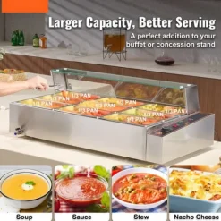 Kommersiell elektrisk matvärmare, bänkskiva, buffé 9*5Qt, glasdisk, effektiv för restauranger och catering