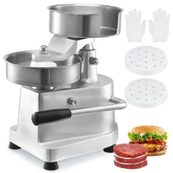 Kommersiell hamburgerbiffmaskin 150 mm, kraftig rostfri skål, köksmaskin för köttformning med 1000 pattypapper.