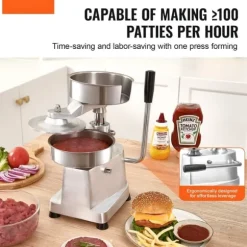 Kommersiell hamburgerbiffmaskin 150 mm, kraftig rostfri skål, köksmaskin för köttformning med 1000 pattypapper.