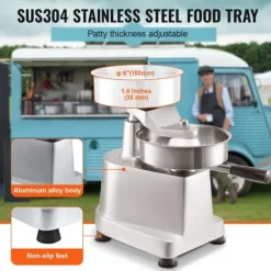 Kommersiell hamburgerbiffmaskin 150 mm, kraftig rostfri skål, köksmaskin för köttformning med 1000 pattypapper.