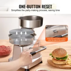 Kommersiell hamburgerbiffmaskin 150 mm, kraftig rostfri skål, köksmaskin för köttformning med 1000 pattypapper.