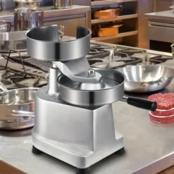 Kommersiell hamburgerbiffmaskin 150 mm, kraftig rostfri skål, köksmaskin för köttformning med 1000 pattypapper.