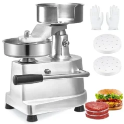Kommersiell hamburgerbiffmaskin 130 mm, kraftig rostfri skål, hamburgerpress för köttformning med 1000 pattypapper.