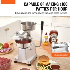 Kommersiell hamburgerbiffmaskin 130 mm, kraftig rostfri skål, hamburgerpress för köttformning med 1000 pattypapper.