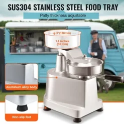 Kommersiell hamburgerbiffmaskin 130 mm, kraftig rostfri skål, hamburgerpress för köttformning med 1000 pattypapper.