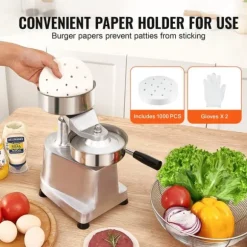 Kommersiell hamburgerbiffmaskin 130 mm, kraftig rostfri skål, hamburgerpress för köttformning med 1000 pattypapper.