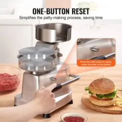 Kommersiell hamburgerbiffmaskin 130 mm, kraftig rostfri skål, hamburgerpress för köttformning med 1000 pattypapper.