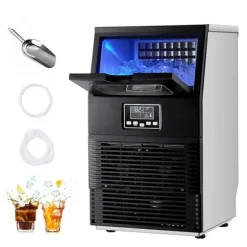 Kommersiell ismaskin - Fristående isbitsmaskin - 36 kg/24 h - 5,4 kg isförvaring - 32 isbitar/cykel - LED-display - Självrengöring - Rostfritt stål