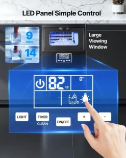 Kommersiell ismaskin - Fristående isbitsmaskin - 36 kg/24 h - 5,4 kg isförvaring - 32 isbitar/cykel - LED-display - Självrengöring - Rostfritt stål