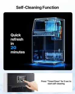 Kommersiell ismaskin - Fristående isbitsmaskin - 36 kg/24 h - 5,4 kg isförvaring - 32 isbitar/cykel - LED-display - Självrengöring - Rostfritt stål