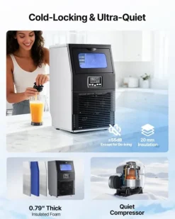 Kommersiell ismaskin - Fristående isbitsmaskin - 36 kg/24 h - 5,4 kg isförvaring - 32 isbitar/cykel - LED-display - Självrengöring - Rostfritt stål