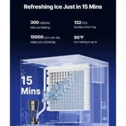 Kommersiell Ismaskin 300 pund/dag, 180 pund förvaringsfack, Automatisk isdispensering