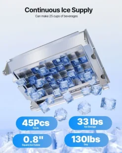 Kommersiell ismaskin/isbitsmaskin - Underbänk/fristående - Kapacitet 59 kg/dygn - Förvaring 15 kg - Rostfritt stål - Självrengöring