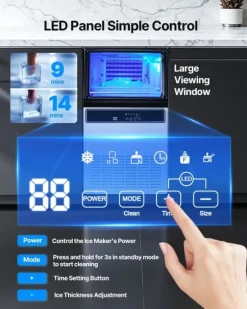 Kommersiell ismaskin/isbitsmaskin - Underbänk/fristående - Kapacitet 59 kg/dygn - Förvaring 15 kg - Rostfritt stål - Självrengöring