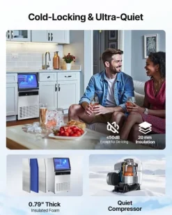 Kommersiell ismaskin/isbitsmaskin - Underbänk/fristående - Kapacitet 59 kg/dygn - Förvaring 15 kg - Rostfritt stål - Självrengöring