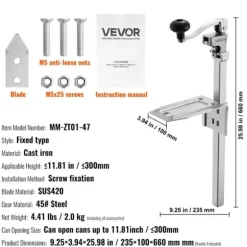 Kommersiell konservöppnare - Manuell bordsmonterad - Kraftig - Höjdjusterbar - För burkar upp till 30 cm höjd - Rostfritt stålblad