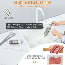 Kommersiell köttmörare, kraftigt rostfritt stål, kötttång, rengöringsborste, 450 W elektrisk för nötkött, kalkon, kyckling.