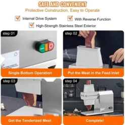 Kommersiell köttmörare, kraftigt rostfritt stål, kötttång, rengöringsborste, 450 W elektrisk för nötkött, kalkon, kyckling.
