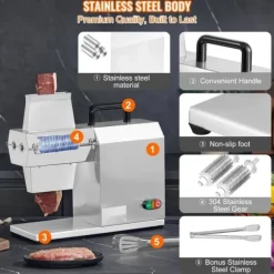 Kommersiell köttmörare, kraftigt rostfritt stål, kötttång, rengöringsborste, 450 W elektrisk för nötkött, kalkon, kyckling.