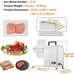 Kommersiell köttmörare, kraftigt rostfritt stål, kötttång, rengöringsborste, 450 W elektrisk för nötkött, kalkon, kyckling.