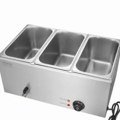 Kommersiell matvarmhållare, 3-fack 16,5L, 54x36x25 cm, Silver, Rostfritt stål