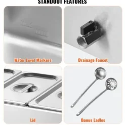 Kommersiell matvarmhållare, 3-fack 16,5L, 54x36x25 cm, Silver, Rostfritt stål