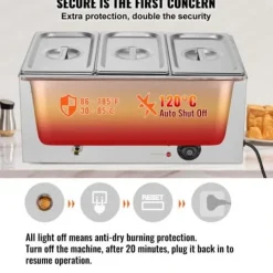 Kommersiell matvarmhållare, 3-fack 16,5L, 54x36x25 cm, Silver, Rostfritt stål