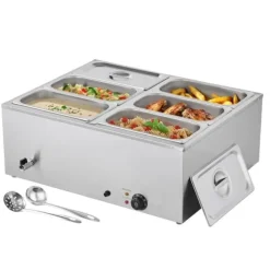 Kommersiell Matvärmare, 1500W Elektrisk, Rostfritt Stål, 6 Pannor, Snabbvärmande, för Catering och Fester