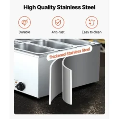 Kommersiell Matvärmare, 1500W Elektrisk, Rostfritt Stål, 6 Pannor, Snabbvärmande, för Catering och Fester